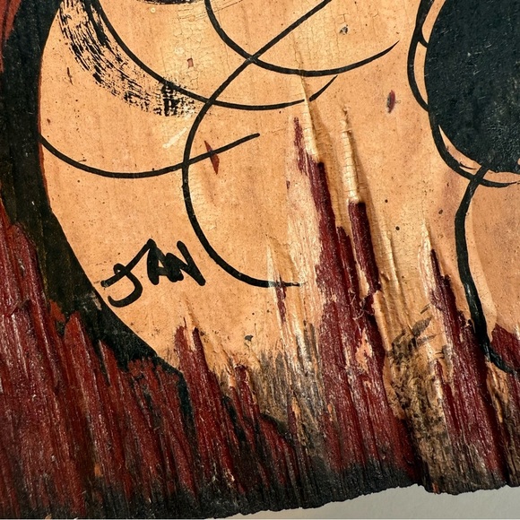 Vintage 60s/70s Jan McPherson Original Goth Girl Painting on Wood - Picture 3 of 9